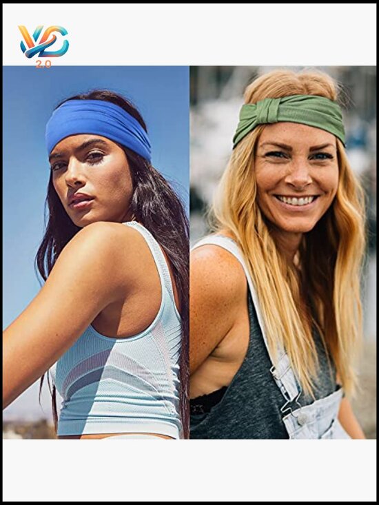6 Pack Wide Knotted Headbands Non Slip Soft Elastic Hair Bands Workout Yoga
